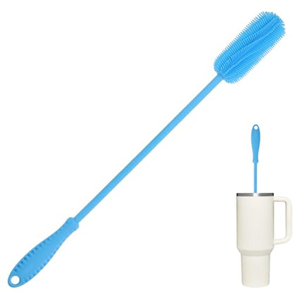15.7" Silicone Bottle Brush, ddLUCK Water Bottle Cleaner Brush for Stanley, Hydroflasks, Glass, Thermos Sports Bottle, Vase and Glassware, Bottle Brush Cleaner for Small Narrow Neck Containers (Blue) - color: Long Blue