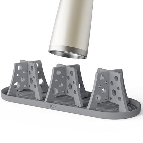 NiHome Silicone Water Bottle Drying Racks Set of 3 with Drip Tray,Cheese Style for Faster Drying,Bottle Dryer Racks Fit for Stanley YETI Cups Owala Sports Bottle Baby Bottle Thermoses Mugs - color: Dark Gray