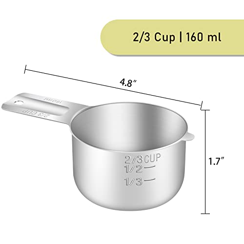 1PCS 2/3Cup (160ml, 5.3oz) Single Measuring Cup, Stainless Steel Measure Scoop, Metric and US Measurement, Dishwasher Safe - size: 2/3cup|160ml|5.3oz