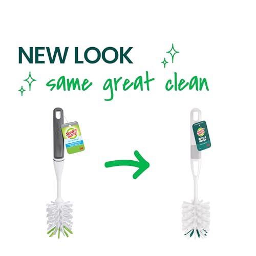 Scotch-Brite Glass and Water Bottle Brush, Long-Lasting, Safe on Glassware, Shaker Bottles, Food Processors, & More, Non-Slip Handle, Durable, Reusable, Clean in Top Rack of Your Dishwasher