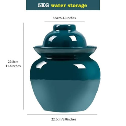 Peacock Green Retro Fermentation Crock, Old Traditional Water-Sealed Kimchi Jar, Thickened Ceramic Pickling Crock, Enameled Inside and Outside(3.5kg/123.4oz) - size: 3.5kg/123.4oz
