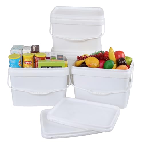 Saedy 5 Gallon Rectangular Bucket with Seal Lids for Food Storage, 4 Packs | Food Grade, with Handle - size: 5 Gallon