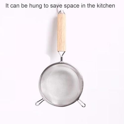 Strainer with Single Fine Mesh, 5.5-Inch Diameter, Small, Stainless Steel, Tan,Silver - size: S Double-handled