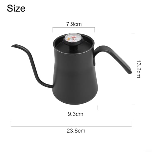 Gooseneck Pour Over for kettle 550ml with Thermometer, Stainless Steel Coffee Drip Pot for Stable Flow, Black for teapot Design