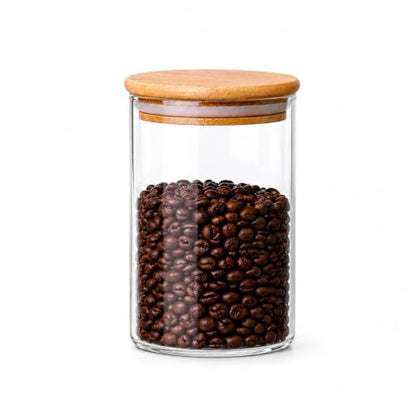 MOLFUJ 960 ML / 32 FL Oz Glass Storage Container with Wood Lid, Stackable Clear Decorative Organizer Bottle Canister Pantry Jar with Air Tight Wooden Lid for Food, Coffee, Candy, Sugar, Salt, Tea - size: 32 Oz / 960 ml