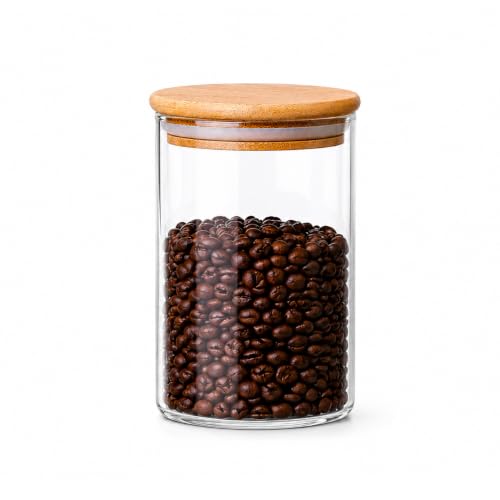 MOLFUJ 960 ML / 32 FL Oz Glass Storage Container with Wood Lid, Stackable Clear Decorative Organizer Bottle Canister Pantry Jar with Air Tight Wooden Lid for Food, Coffee, Candy, Sugar, Salt, Tea - size: 32 Oz / 960 ml