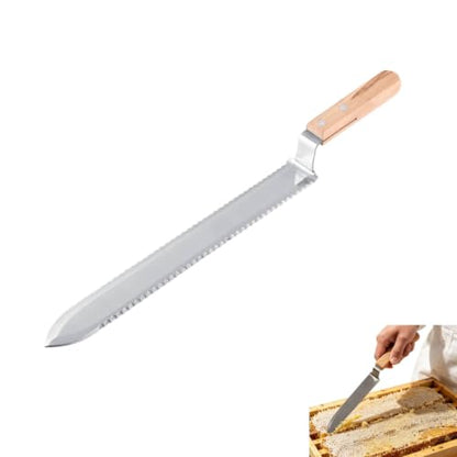 Serrated Straight Edges Honey Knife, Stainless Steel Serrated Uncapping Knife with Wooden Handle for Wax and Honey Extraction