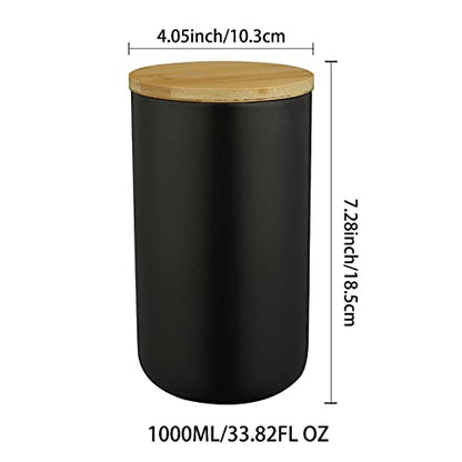 MilkyWay Ceramic Food Storage Jar Canister Modern Design Food Canisters with Airtight Seal Bamboo Lid, Loose Tea Coffee Spice Nuts Snacks Storage Jar Canister (Black 33.81oz/1000ml) - size: Black 31.67oz/900ml