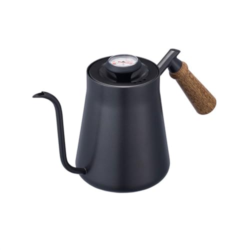 Stainless Steel Coffee Kettle 650ml - Outdoor Camping Pot with Thermometer, Long Spout, Anti-Scald Design - Perfect for Boiling Water and Brewing Coffee Black 650ML - color: Black