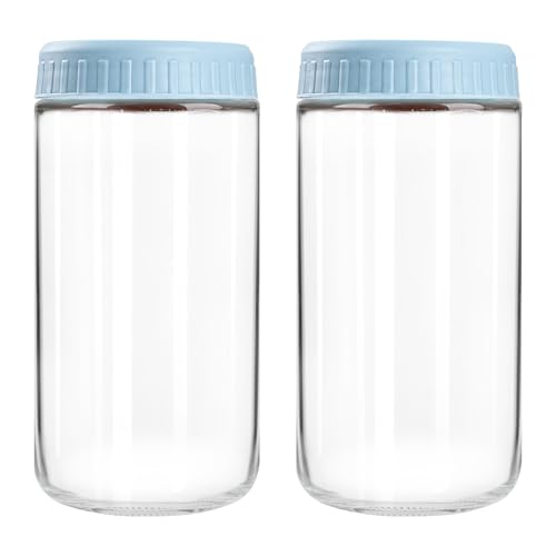 SHOWIN Overnight Oats Containers with Lids, 24oz Glass Jars with Lids 2 pcs, Light Blue, Wide Mouth Mason jars for Salad, Yogurt, Snacks, Meal Prep - color: Light Blue, size: 24oz-2pc
