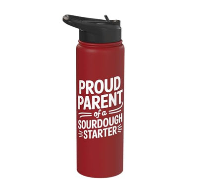Proud Parent Sourdough Starter Active Yeast Stainless Steel Insulated Water Bottle - color: Red