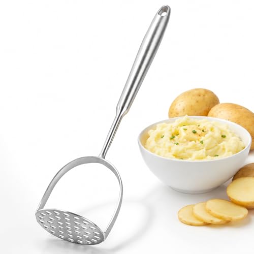 304 Stainless Steel Potato Masher – Heavy-Duty [Rustproof, Heat Resistance, Integral Forming] Dishwasher Safe Masher for Smooth & Fluffy Mashed Potatoes, Avocados – Sturdy, Durable Design - size: Potato Masher
