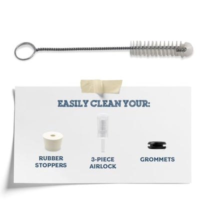 Airlock Brush – Clean Your 3 Piece Airlock and Bungs In-Between Batches of Beer, Wine, Mead, Cider, and More – Remove All Debris and Stains – Perfect Fit for 3Piece Airlock and Drilled Rubber Stoppers
