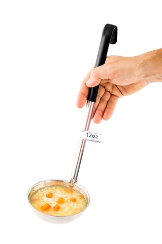Restaurantware Met Lux 12 Ounce Soup Ladle 1 Hook Handle Serving Spoon - With Black Handle Dishwashable Stainless Steel Cooking Ladle For Pouring And Cooking Perfect for Soup Chilli Or Batter - size: 12 oz