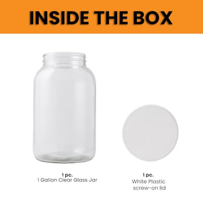 FastRack 1 Gallon Glass Jar with Plastic Screw-On Lid | Wide Mouth 1 Gallon Jar for Fermentation, Pickling & Food Storage | Large Glass Canister for Kombucha, Dry Goods & More - size: 1 Pack