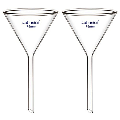 Labasics 2-Pack Glass Heavy Wall Funnel Borosilicate Glass Funnel, Short Stem 75 mm Diameter, 75 mm Stem Length - size: 75 mm Diameter and 75 mm Stem