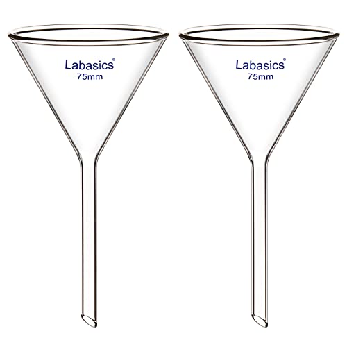 Labasics 2-Pack Glass Heavy Wall Funnel Borosilicate Glass Funnel, Short Stem 75 mm Diameter, 75 mm Stem Length - size: 75 mm Diameter and 75 mm Stem