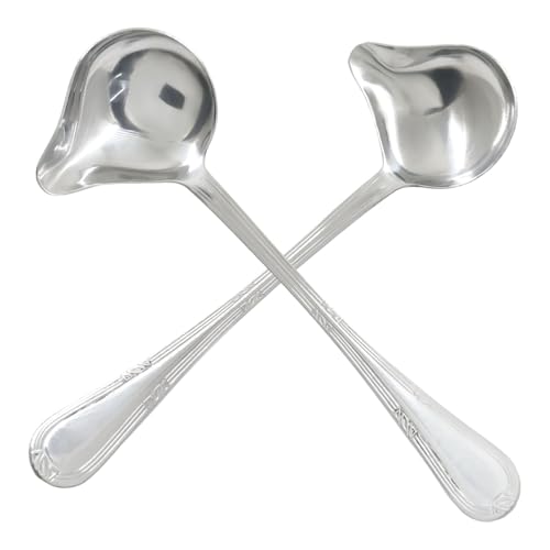 2 Pack 7.9 Inch Gravy Ladle Drizzle Spoon, Stainless Steel | Mini Sauce Ladle, Pouring Spout, 1 oz Capacity, For Gravy, Sauce, Soup & Dressing