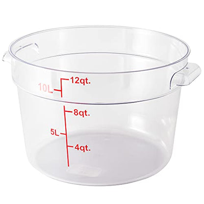 Restaurantware Met Lux 12 Quart Food Storage Container, 1 Round Commercial Storage Container - Lid Sold Separately, With Volume Markers, Clear Plastic Food Prep Bucket, Space-Saving Storage - size: 12 qt, style: 1 Count