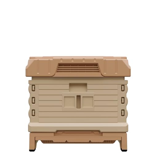 Apimaye Ergo Insulated 10 Frame Bee Hive Set with New Dual Feeder! [NO Frames Included] (Tan Body Blue Entrance, Single) - color: Tan Body Blue Entrance