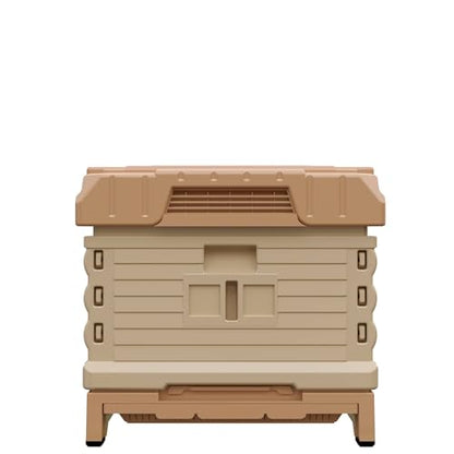 Apimaye Ergo Insulated 10 Frame Bee Hive Set with New Dual Feeder! [NO Frames Included] (Tan Body Blue Entrance, Single) - color: Tan Body Blue Entrance