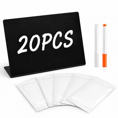 Mini Chalkboard Signs 20 Pack Food Labels Table Place Cards | 4x3 Inch Reusable Chalkboard Signs Buffet Party Wedding Place Cards Includes 2 Markers 5 Cleaning Wipes Food Labels