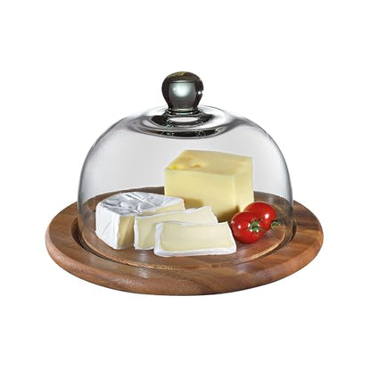 ZASSENHAUS Cheese Dome with Glass Lid – 9.84 Inch Acacia Wood Cheese Board & Serving Cover for Cheese Storage and Presentation