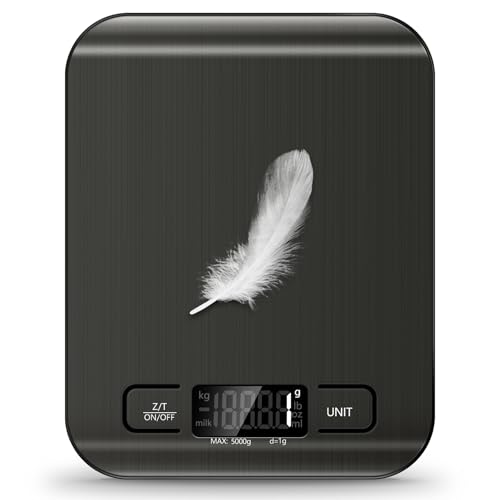 Food Scale, 11lb Kitchen Scale with 6 Units Tare Function & LCD Display, 0.05oz/1g Stainless Steel Digital Food Scale Grams and Ounces for Baking, Cooking, Dieting and Meal Prep (Black) - color: Black