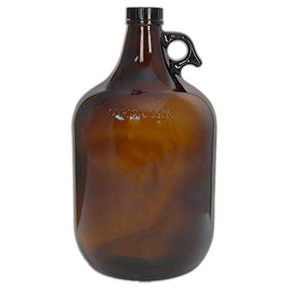 ICE N COLD 1 Gallon (128 oz) Clear Glass Jugs (Pack of 3) With 38mm Cap with 1 Gallon (128 oz) Amber Glass Jugs (Pack of 3) with Handle, Black Polyseal Lid & Cap - color: 6 Clear Jug & 6 Amber Jugs