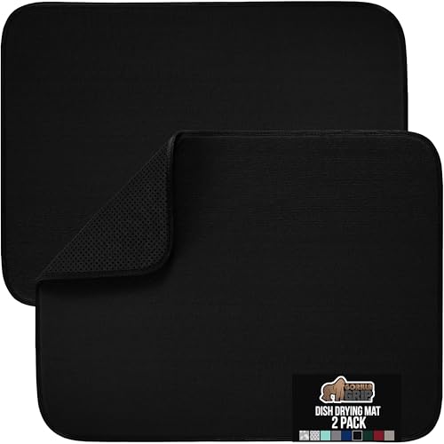 GORILLA GRIP Ultra Water Absorbent Microfiber Dish Drying Mat, 2 PK, Slip Resistant Grip Dot Backing, Fast Drying Mesh Pad for Dishes, Kitchen Sink Counter, Machine Washable Dishrack Mats, 18x16 Black - color: Black, size: 18" x 16" (2 Pack), style: Micro