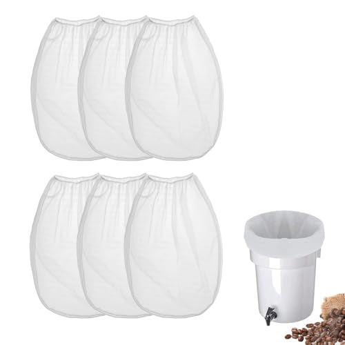 Cold Brew Coffee Filter Bag - Compatible with Toddy Cold Brew System for 5 Gallon Commercial BrewersWashable & Reusable Nylon Mesh Filter for Commercial/Home Brewers - 6 Pack
