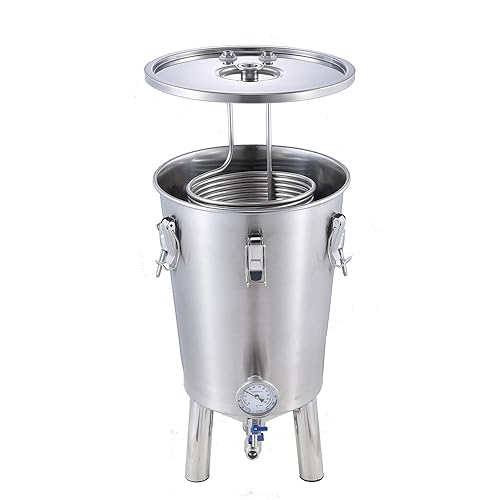 Fermenation Tank, Home Brewing Fermenation Tank Conical Fermenter Stainless Steel Tank 35 Liters with Chiller Silver