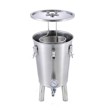 Fermenation Tank, Home Brewing Fermenation Tank Conical Fermenter Stainless Steel Tank 35 Liters with Chiller Silver