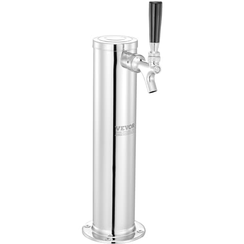 VEVOR Kegerator Tower Kit, Single Tap Beer Conversion Kit, Stainless Steel Keg Beer Tower Dispenser with Dual Gauge CGA320 Regulator & D-System Keg Coupler, Self-Closing Spring for Party Bar Home - style: Single Faucet Beer Tower