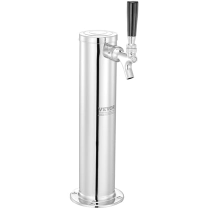 VEVOR Kegerator Tower Kit, Single Tap Beer Conversion Kit, Stainless Steel Keg Beer Tower Dispenser with Dual Gauge CGA320 Regulator & D-System Keg Coupler, Self-Closing Spring for Party Bar Home - style: Single Faucet Beer Tower