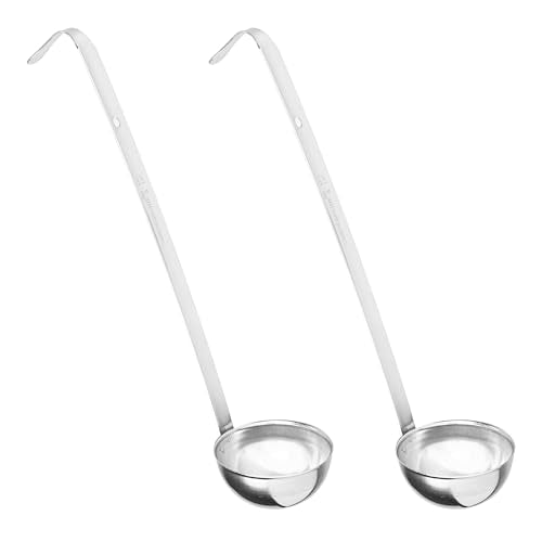 2Pcs 3oz Stainless Steel Soup Ladle, Long Handle Ladles with Pouring Rim for Cooking, Serving Soup, Sauce, Stew, Kitchen - size: 3oz