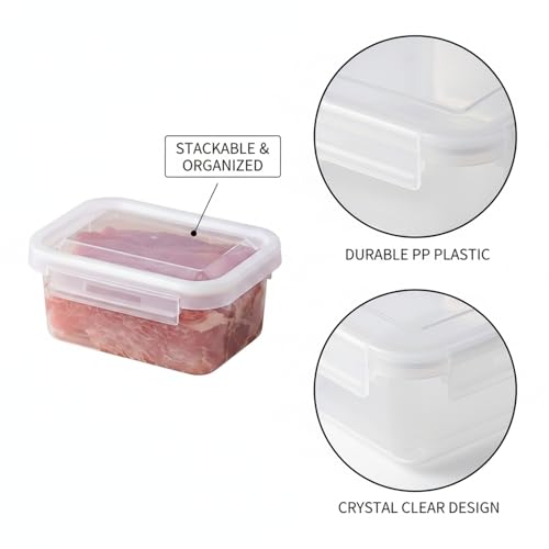 Food Storage Containers with Lids, Stackable PP Plastic Bins for Refrigerator & Pantry Organization, Clear Design for Leftovers and Prep Ingredients - size: 4.69 x 3.35 x 2.15 in