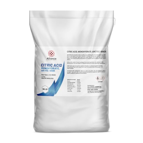 Alliance Chemical Citric Acid Monohydrate - 55 lbs. (1 Bag) - USP Food Grade | pH Regulator, Preservative, Flavor Enhancer, Oxalic Acid Alternative - size: 1 Bag (55 lbs.)