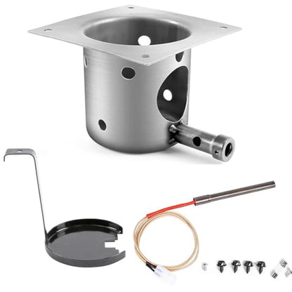 QuliMetal Upgraded Fire Burn Pot and Hot Rod Ignitor Kit Replacement Parts for Traeger, Pit Boss & Camp Chef Pellet Grill Smoker, Durable Fire Burner Pot with Ash Remover, Screws & Fuse - size: Fire Burn Pot + Hot Rod Ignitor
