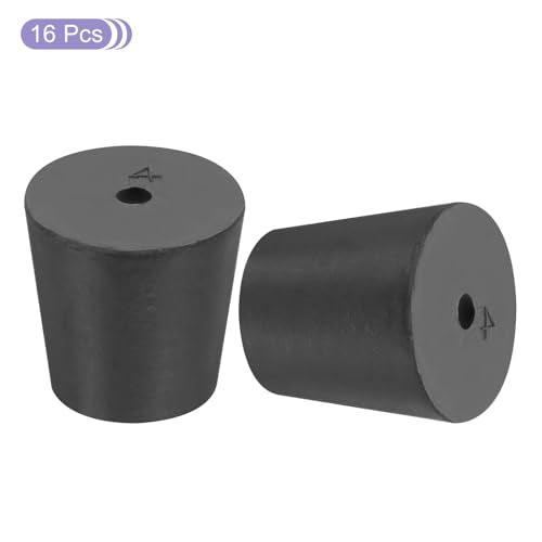 MECCANIXITY Rubber Tapered Plug 20mm to 26mm Solid Test Tubes Bungs Stopper with Hole Black for Lab Home 16 Pieces - size: 20mm-26mm