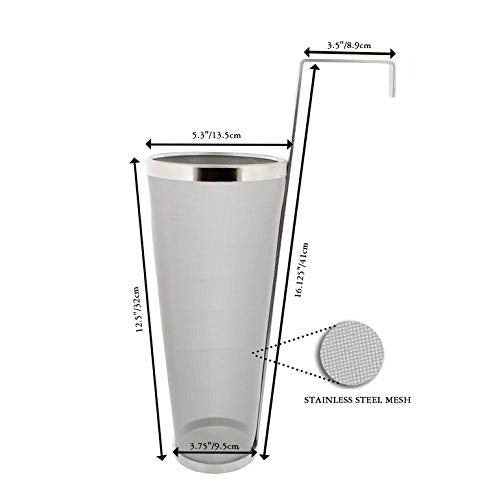 Brewing Hopper Spider Strainer, ProMaker Stainless Steel 1 Gallon 300 Micron Mesh Cartridge Hop Spider Beer Hops Filter Homebrew Hops Beer Tea Kettle Brew Filter (5.3 X 16 Inch)