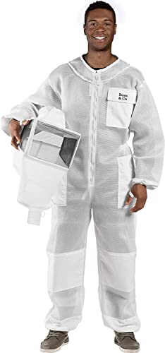 Bees & Co U85 Ultralight Beekeeper Suit with Square Veil - color: Sateen White, size: Medium