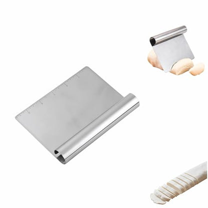 5.9" Professional Stainless Steel Dough Scraper and Bench Knife with Measurement Scale, Multi-Purpose Pastry Cutter for Baking, Pizza, Grill, Dough, Vegetables