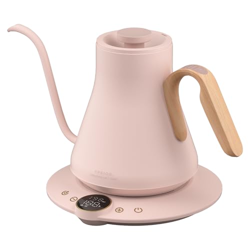 INTASTING Gooseneck Electric Kettle with ±1℉ Temperature Control for Pour Over Coffee & Tea, Quick Heating, BPA-Free Stainless Steel, Built-in Brew Timer, 1500W/0.9L (Munch Pink) - color: Munch Pink