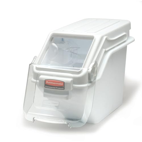 Rubbermaid Commercial Products ProSave Shelf Food Ingredient Bin with Scoop 100-Cup White Kitchen Food Storage Sugar/Grains/Rice/Baking Supplies