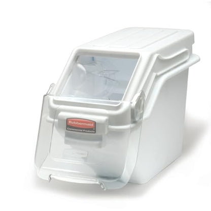 Rubbermaid Commercial Products ProSave Shelf Food Ingredient Bin with Scoop 100-Cup White Kitchen Food Storage Sugar/Grains/Rice/Baking Supplies
