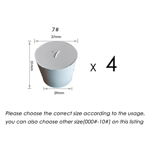 Lab Rubber Stoppers 29mm to 37mm,White Rubber Stoppers Size 7 are Used for Sealing Balloon Bottles、Conical Flask Etc (4, 7#) - size: 7#