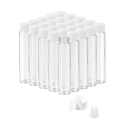 7ml Clear Glass Vials with Screw Caps and Plastic Stoppers, 2 Dram Small Liquid Sample Vial, Leak-Proof Vial, 25PCS(White Cap) - color: CLEAR, size: 7ml