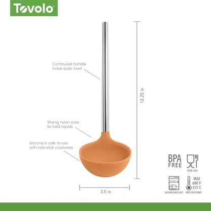 Tovolo Silicone Ladle With Stainless Steel Handle Deep Soup Ladle for Cooking Canning Serving Soup Punch Stew Sauce, Large Kitchen Utensil Spoon Dishwasher Safe BPA Free Silicone Apricot Orange - color: Apricot