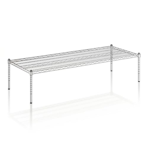 Chrome Wire Storage Shelf, 24" x 60" x 14" Dunnage Rack, Commercial 1 Tier Small Shelf, Heavy-Duty Metal Shelving Unit for Garage, Kitchen, Warehouse - color: Silver, size: 24"D x 60"W x 14"H